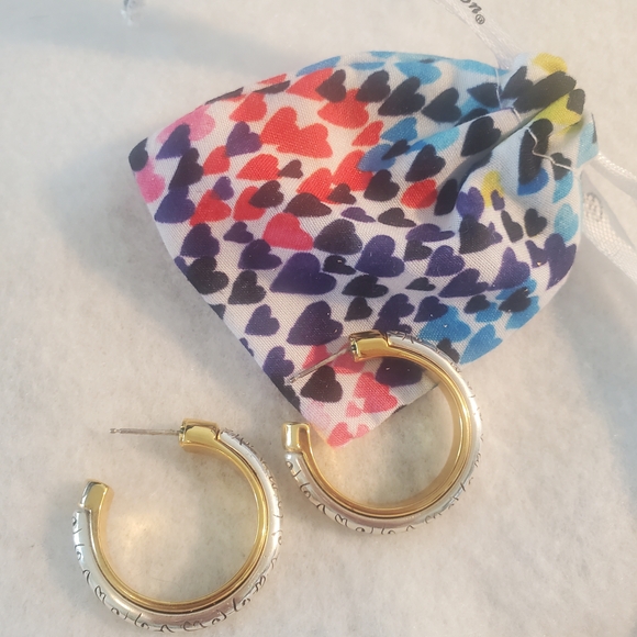 Brighton Venezia Two-Tone Gold and Silver Engraved Hoop Earrings - Picture 6 of 6